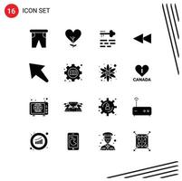 Pack of 16 Modern Solid Glyphs Signs and Symbols for Web Print Media such as left rewind tree backward layout Editable Vector Design Elements