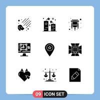 Universal Icon Symbols Group of 9 Modern Solid Glyphs of star enhance cable designing tool computer Editable Vector Design Elements