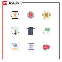 Set of 9 Modern UI Icons Symbols Signs for trash delete microchip idea creative Editable Vector Design Elements