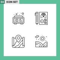 Modern Set of 4 Filledline Flat Colors and symbols such as alarm map time development location Editable Vector Design Elements