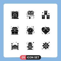 Modern Set of 9 Solid Glyphs Pictograph of helmet education box bookmark product Editable Vector Design Elements