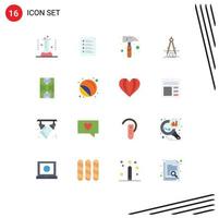 16 Universal Flat Color Signs Symbols of product design list watch kit claw hammer Editable Pack of Creative Vector Design Elements