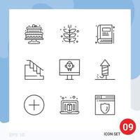 Universal Icon Symbols Group of 9 Modern Outlines of rocket stair harvesting home construction Editable Vector Design Elements