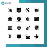 16 User Interface Solid Glyph Pack of modern Signs and Symbols of bulb interface search camera right Editable Vector Design Elements