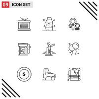 Modern Set of 9 Outlines Pictograph of love gas station search energy earth day Editable Vector Design Elements