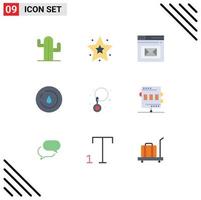 9 User Interface Flat Color Pack of modern Signs and Symbols of earrings water inbox power energy Editable Vector Design Elements