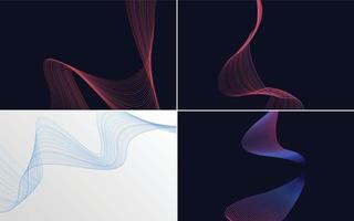 Set of 4 geometric wave pattern background Abstract waving line vector