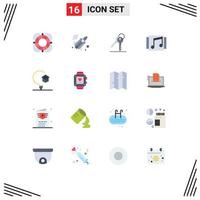 Mobile Interface Flat Color Set of 16 Pictograms of education song key music album Editable Pack of Creative Vector Design Elements