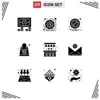 Pack of 9 Modern Solid Glyphs Signs and Symbols for Web Print Media such as pub city notification year new Editable Vector Design Elements