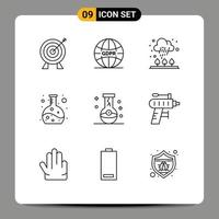 9 User Interface Outline Pack of modern Signs and Symbols of flask bottle autumn flask chemistry Editable Vector Design Elements