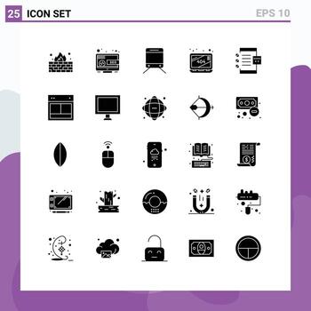 Pictogram Set of 25 Simple Solid Glyphs of development coding regular app missing Editable Vector Design Elements