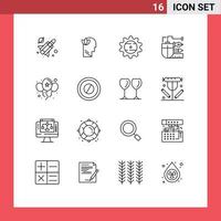 Group of 16 Modern Outlines Set for celebrate scale cap pencil drawing Editable Vector Design Elements