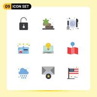 9 Thematic Vector Flat Colors and Editable Symbols of screen success cafe bulb driver Editable Vector Design Elements