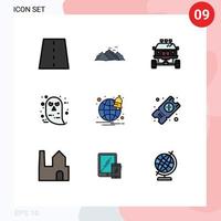 Set of 9 Modern UI Icons Symbols Signs for ghost character nature transport car Editable Vector Design Elements