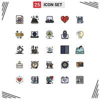 25 User Interface Filled line Flat Color Pack of modern Signs and Symbols of computer favorite mountains like heart Editable Vector Design Elements