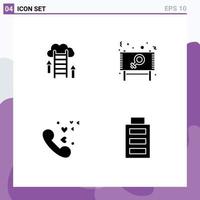 Pack of 4 Modern Solid Glyphs Signs and Symbols for Web Print Media such as cloud sign data board love Editable Vector Design Elements