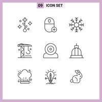 Outline Pack of 9 Universal Symbols of computers machinery cold industry winter Editable Vector Design Elements