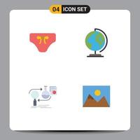 Pack of 4 Modern Flat Icons Signs and Symbols for Web Print Media such as beach business clothing worldwide development Editable Vector Design Elements