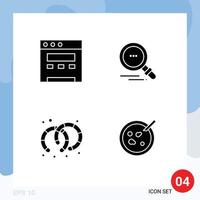 Pack of 4 creative Solid Glyphs of browser dish find hoops medical Editable Vector Design Elements