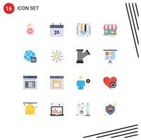 16 Flat Color concept for Websites Mobile and Apps server settings world creating blueprint shopping market Editable Pack of Creative Vector Design Elements