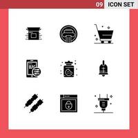 Mobile Interface Solid Glyph Set of 9 Pictograms of dessert mobile decoration gdpr e commerce Editable Vector Design Elements