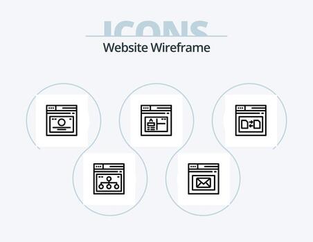 paquete de iconos de línea de estructura alámbrica del sitio web 5 diseño de iconos. web. navegador. negocio. solicitud. página de errores vector