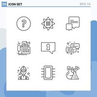 Set of 9 Commercial Outlines pack for business private conversation bubble fax Editable Vector Design Elements