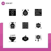 Modern Set of 9 Solid Glyphs Pictograph of web advancement homeopathy communication herbal user Editable Vector Design Elements