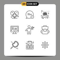 9 Universal Outlines Set for Web and Mobile Applications gun internet message computer market Editable Vector Design Elements