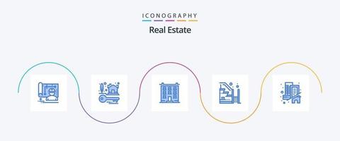 paquete de iconos azul 5 de bienes raíces que incluye propiedad. escaleras. grande. progreso. casa vector