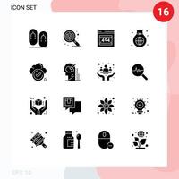 Mobile Interface Solid Glyph Set of 16 Pictograms of tick investment error page global business Editable Vector Design Elements