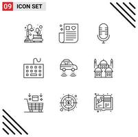 User Interface Pack of 9 Basic Outlines of car hardware remedy equipment computer Editable Vector Design Elements