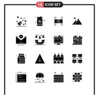 Mobile Interface Solid Glyph Set of 16 Pictograms of block mountain money camping money Editable Vector Design Elements