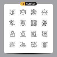 Set of 16 Commercial Outlines pack for ice man cog user direction Editable Vector Design Elements