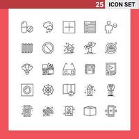 Stock Vector Icon Pack of 25 Line Signs and Symbols for body user new sidebar interface Editable Vector Design Elements