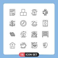 Pack of 16 creative Outlines of photo digital toy action wifi Editable Vector Design Elements