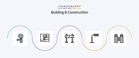 paquete de iconos de la línea 5 de construcción y construcción que incluye. ciudad. barrera. edificio. torre vector