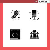 Pack of 4 Modern Solid Glyphs Signs and Symbols for Web Print Media such as advertising content settings furniture system Editable Vector Design Elements