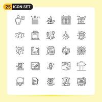 Universal Icon Symbols Group of 25 Modern Lines of contact us calendar water colander shuttle Editable Vector Design Elements