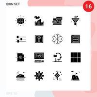 Modern Set of 16 Solid Glyphs and symbols such as design percent gain pollution funel laptop Editable Vector Design Elements