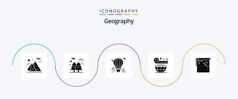 Geo Graphy Glyph 5 Icon Pack Including world. map. hiking. travel. hot vector