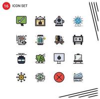 Set of 16 Vector Flat Color Filled Lines on Grid for edit worldwide fire news network Editable Creative Vector Design Elements