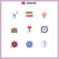 Editable Vector Line Pack of 9 Simple Flat Colors of valentines day heart easter beach summer Editable Vector Design Elements