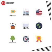 Stock Vector Icon Pack of 9 Line Signs and Symbols for training conference book usa flag Editable Vector Design Elements