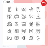 25 Universal Lines Set for Web and Mobile Applications around pants tape clothes technology Editable Vector Design Elements