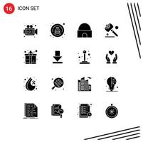 16 Creative Icons Modern Signs and Symbols of present box historical building tools saw Editable Vector Design Elements