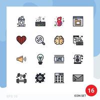 Modern Set of 16 Flat Color Filled Lines and symbols such as like heart genre interface file Editable Creative Vector Design Elements