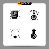 Solid Glyph Pack of 4 Universal Symbols of book locket sign live ornament Editable Vector Design Elements