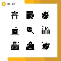 9 User Interface Solid Glyph Pack of modern Signs and Symbols of property flag delete estate time Editable Vector Design Elements