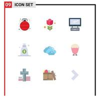 Pack of 9 Modern Flat Colors Signs and Symbols for Web Print Media such as cloudy bag computer money pc Editable Vector Design Elements